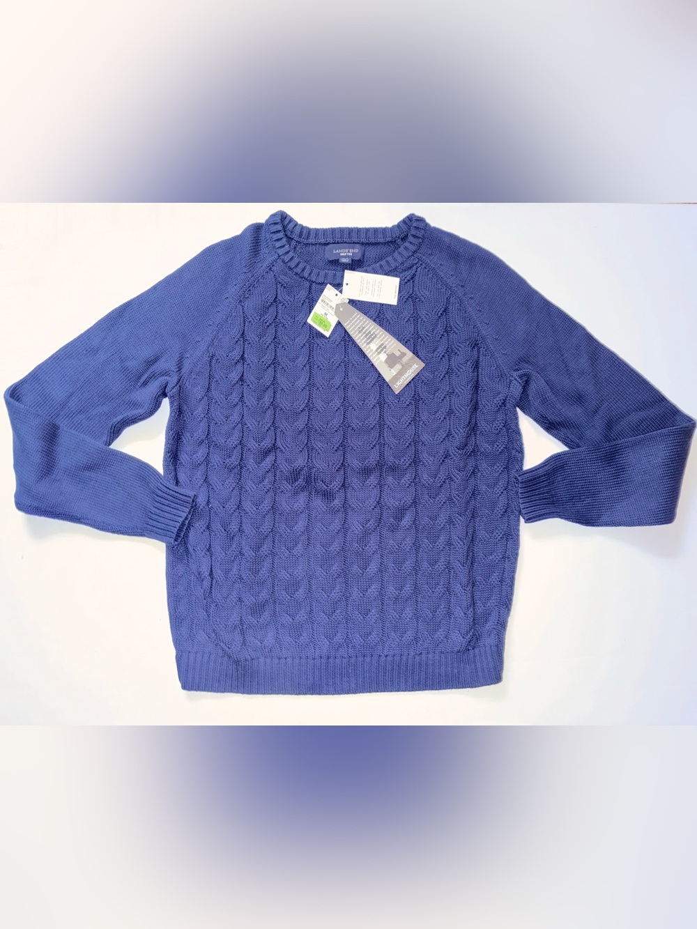 NWT Lands' End size MP navy Cable Knit Crewneck Sweater